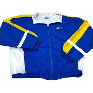 Vintage Reebok Jacket Women XL Blue Yellow Windbreaker Track Suit Full Zip 90s